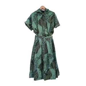 Whistles Sport Women's Button Front Skirt Shirt Set Small Cheetah Tropical Print